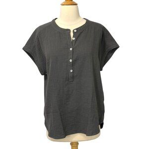 Faherty Dream Cotton Gauze Desmond Top Shirt Organic Cotton Gray Relaxed Size M